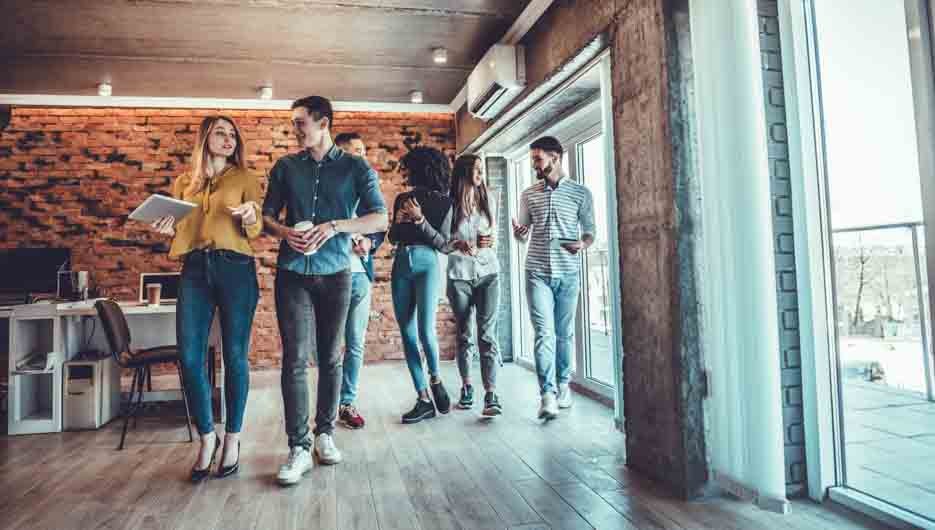 Successful company with happy workers. businesss and office concept